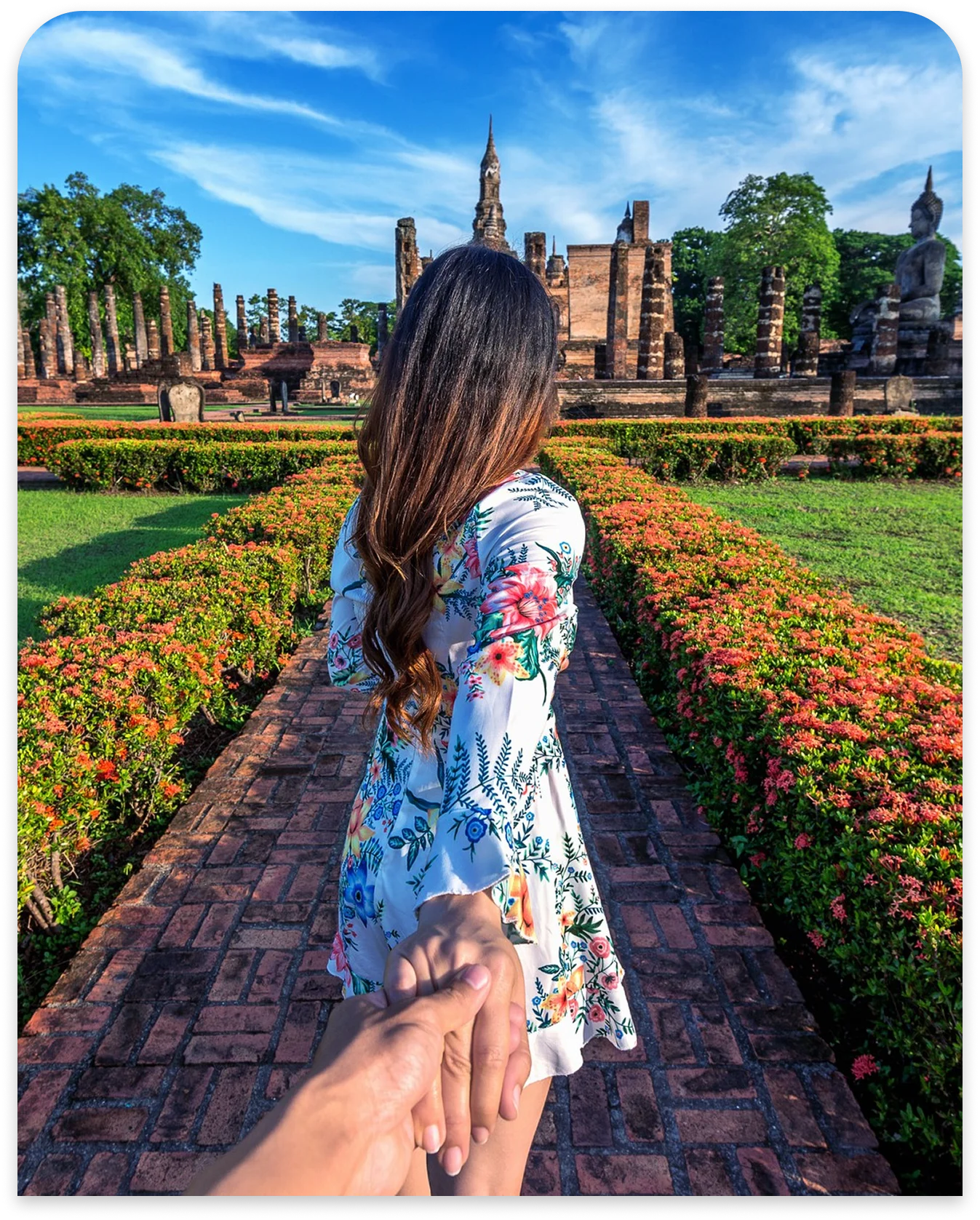 Traveller exploring ancient temples in Thailand